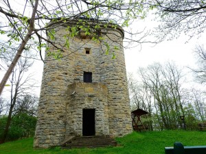 Historische Steinturm in het grünen Wald