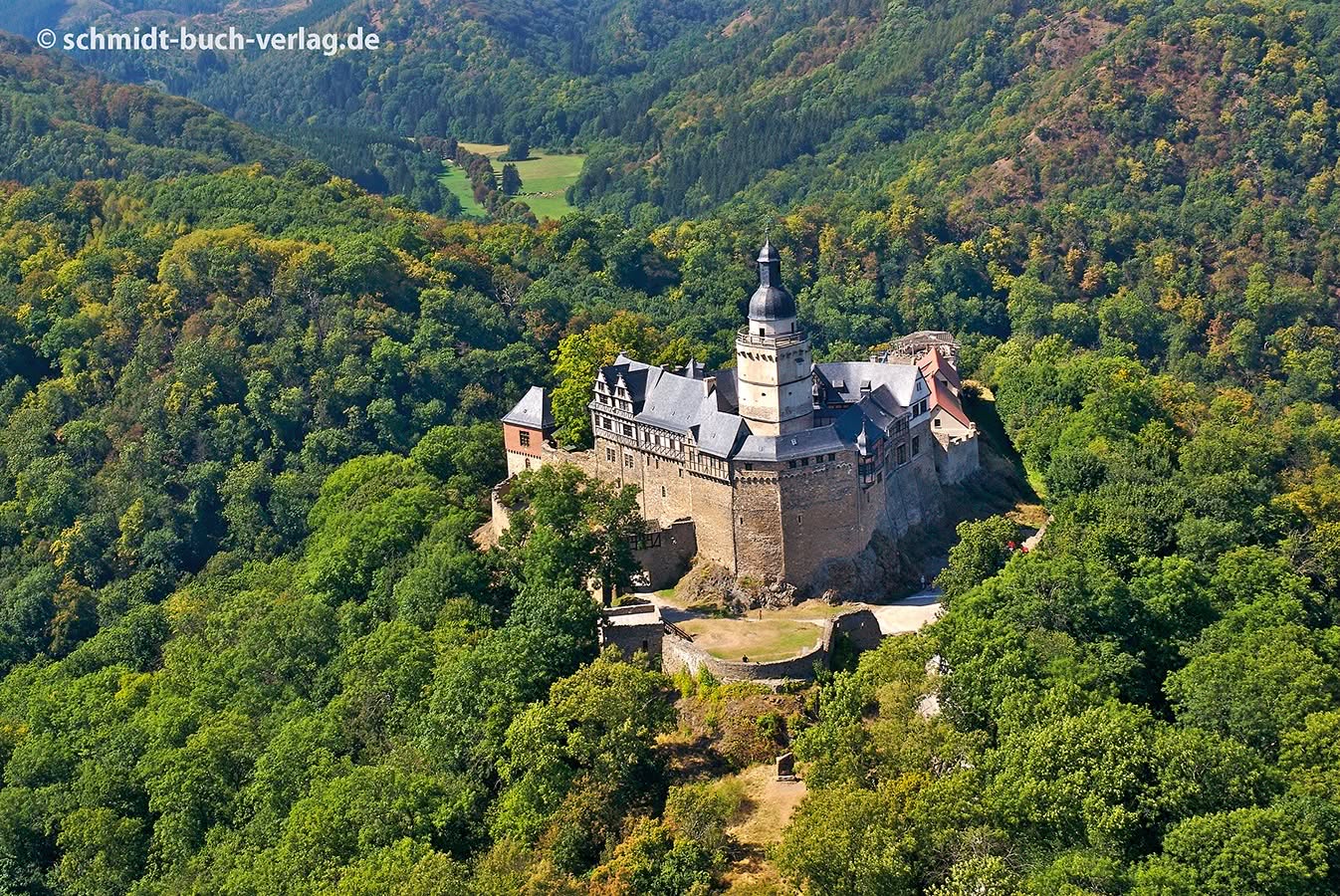 Mittelalterliche Burg im grünen Waldgebiet